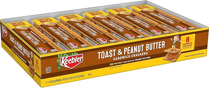 Keebler Toast & Peanut Butter Sandwich Crackers Snack Pack, 1.8 Oz (12-Pack)