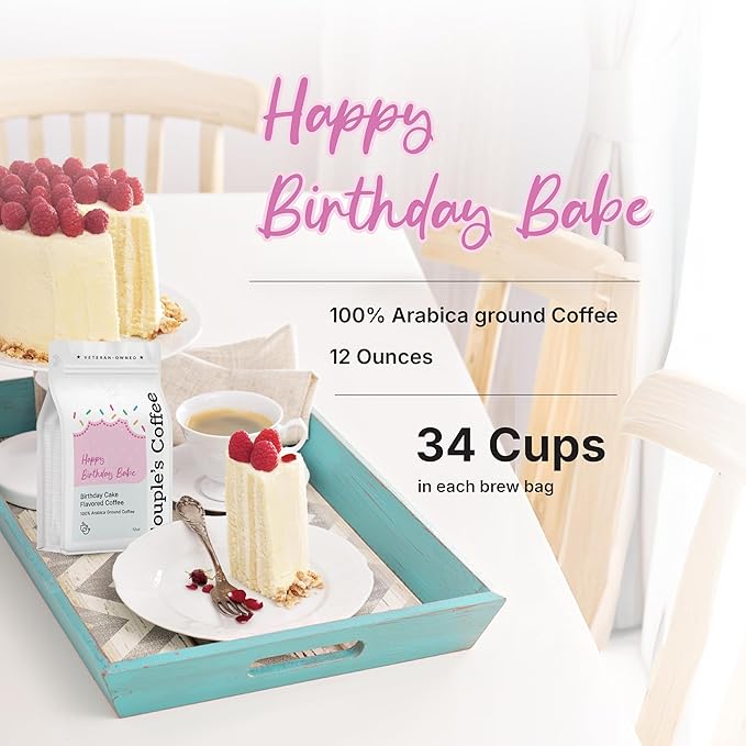 Couple?™s Coffee Ground Coffee | Gives Back to Military Families | Happy Birthday Babe | Medium Roast Birthday Cake Flavored Coffee | Made with 100% Arabica Beans | 12oz bag brews about 34 cups