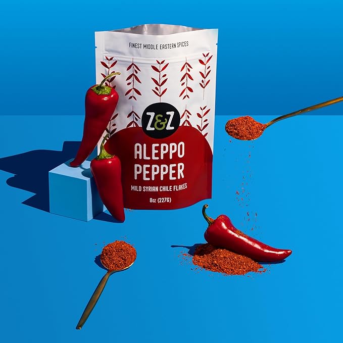 Aleppo Pepper by Z&Z | Mildly Spicy Pepper Flakes (Pul Biber Turkish Spice) | Spice for Lemon Butter Shrimp, Shakshuka, & Yogurt-Marinated Chicken | 8 Oz