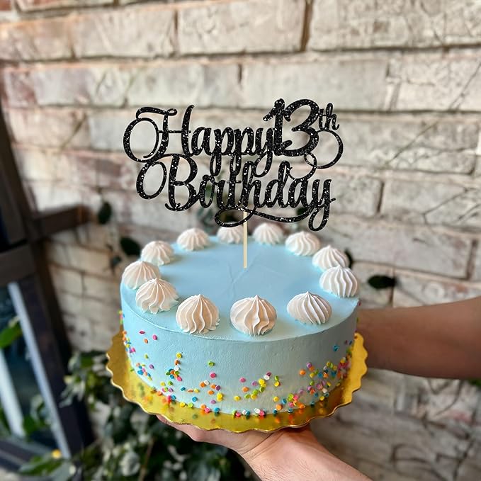 1 Pack Happy 13th Birthday Cake Topper Glitter Number 13 Thirteen Years Old Birthday Cake Pick Decoration for 13th Birthday Celebrating Anniversary Party Supplies Gold