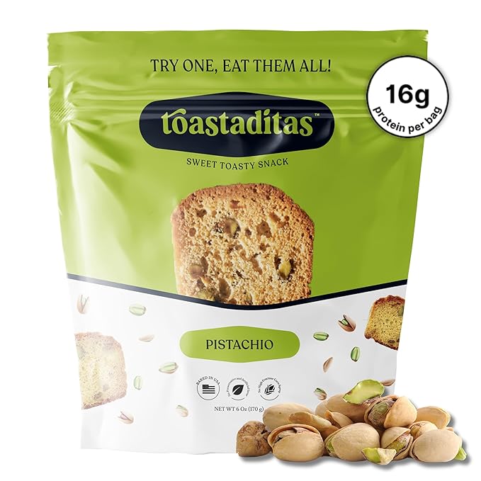 Toastaditas Pistachio Toasted Cookies, 16g of Protein, Natural Ingredients, No Artificial Flavors, Healthy Snacks for kids and adults (3-Pack, Pistachio)