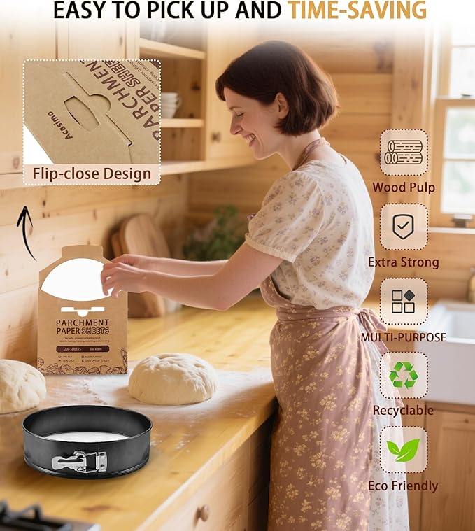 200Pcs Parchment Paper Rounds, 12 Inch Baking Parchment Circles, Precut Baking Sheets Round, Burger Patty Paper Liners for Tortilla Press, Cake Pan, Air Fryer, Springform Pan, Pizza Pan, Cake Cookie