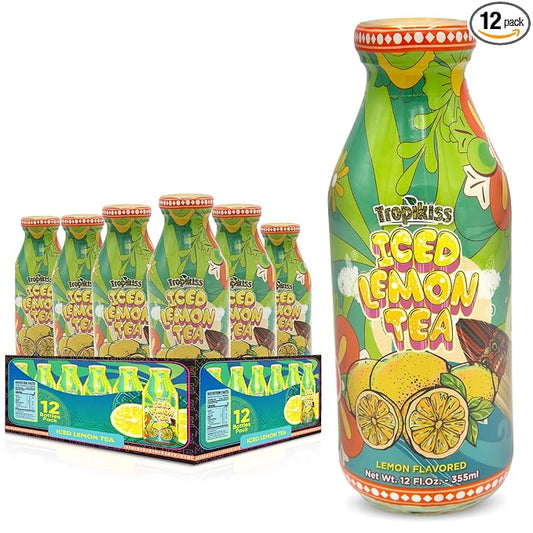 Tropikiss 12-Pack Lemon Iced Tea – Antioxidant-Rich Refreshing Drink | Natural Bottled Ice Tea | Healthy & Flavorful Beverage