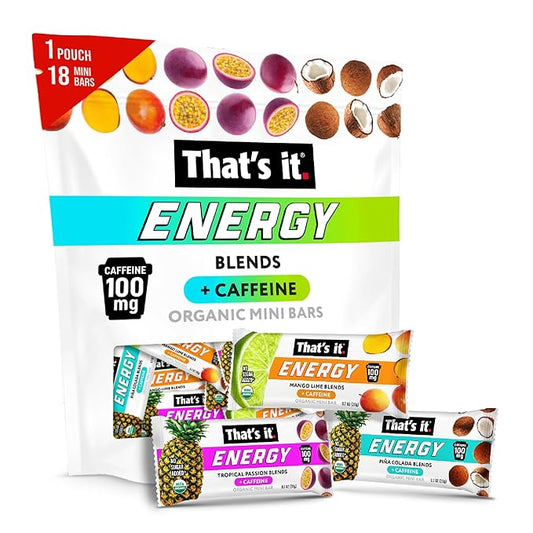 That?™s it. Fruit Blends Energy Mini Bars | 100mg Natural Caffeine | 18-Count Variety Pack| 5 each of Tropical Passion, Mango Lime, Piña Colada