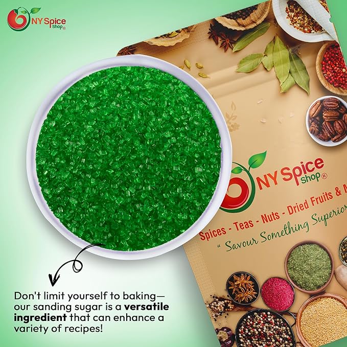 NY Spice Shop Green Sanding Sugar - 3 Pound Sweet Colorful Edible Sprinkles For Candy Dish - Sugar Sprinkles For Cake Decorating Cookies Basket & Dishes