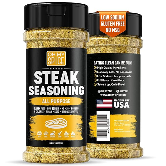 Steak Seasoning All Purpose Seasoning Mix - Gluten Free & Low Sodium Meat Seasonings for Ribeye, NY Strip & Tomahawk. Steaks Seasonings for Grilling. Beef Steaks Salt Blend. Steak Rub Spices. 4.6oz