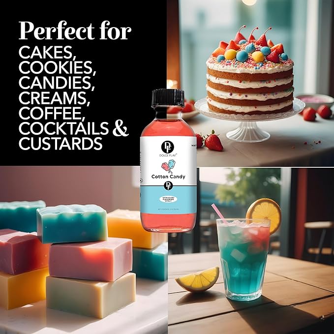 Dolce Flav Cotton Candy Extract 2 oz ??Kosher, Sugar-Free, Concentrated Carnival-Style Flavoring for Baking, Frostings & Drinks, Includes Measured Dropper