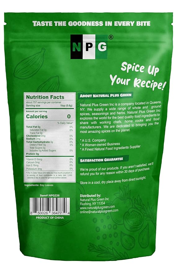 NPG Whole Bay Leaves 16 Oz, Dried Laurel Leaf, Aromatic Spice Herbs for Cooking Stew, Soup, Sauces, Seafood, Meat, and Vegetable Dishes
