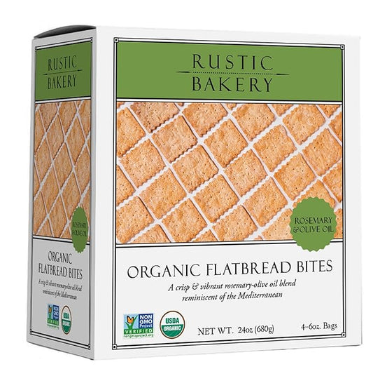 Rustic Bakery Handmade Sourdough Flatbread Cracker Bites - Rosemary & Olive Oil - Rosemary Charcuterie Crackers for Cheese Platters or Snacking - Made in California - Pack of 4, 6 Oz Bags