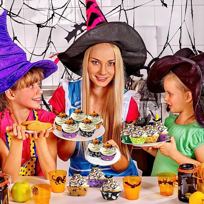 SANNIX 450pcs Halloween Cupcake Liners, Ghost Pumpkin Spider Baking Cups Cupcake Wrappers Paper Wraps Muffin Liners for Halloween Party Candy Cupcake Decorations Supplies(9 Designs)