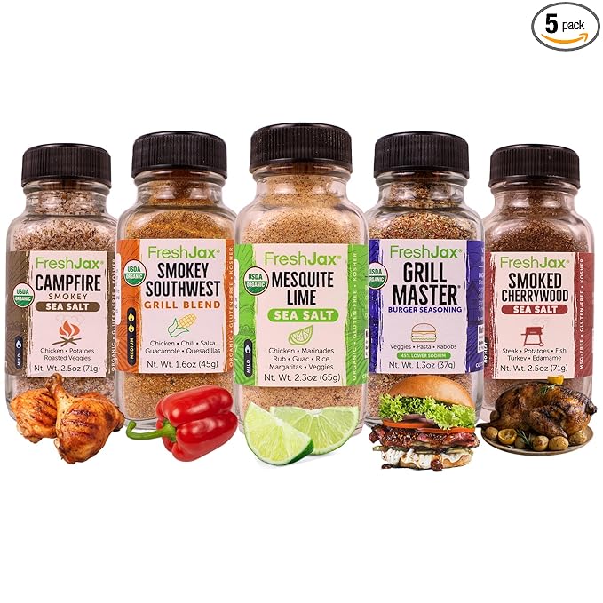 FreshJax Smoked Seasoning Gift Set | 5 Sampler Sized Organic Smoked Spices | Grilling Christmas Gifts for Men, Dads, Father | BBQ Grill Spices and Rubs Gift Set Packed in a Giftable Box