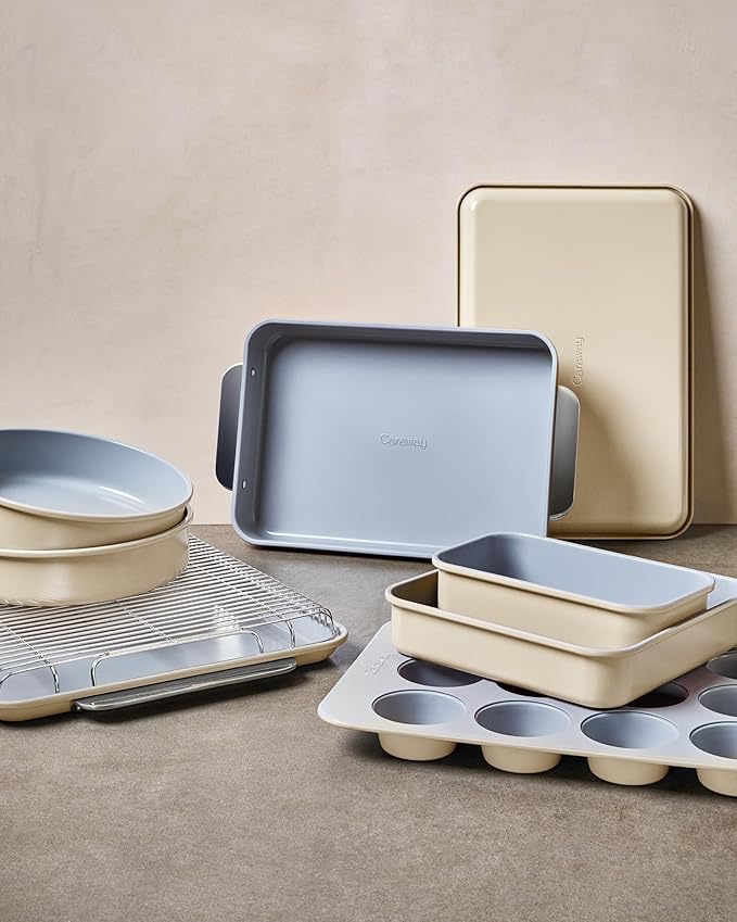 Caraway 9” Square Pan Duo - Non-Stick Ceramic Coating - Free From Forever Chemicals - Cake Pan Perfect for Brownies, Lemon Bars, & More - Cream