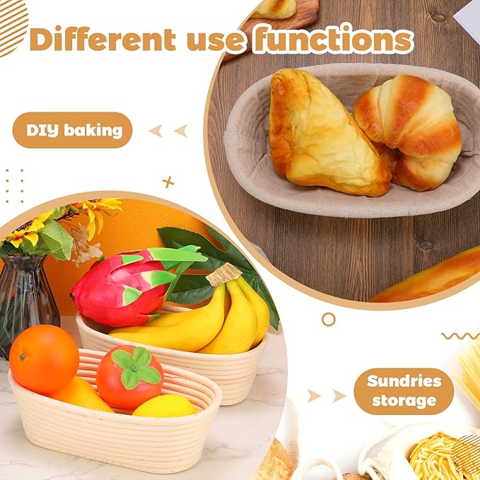 Gejoy 20 Sets Bread Proofing Baskets Bulk Shaped Banneton Dough Proofing Bowls Kit with Cloth Liner and Plastic Scraper Sourdough Proofing Basket for Home Sourdough Bakers (Oval, 10'')