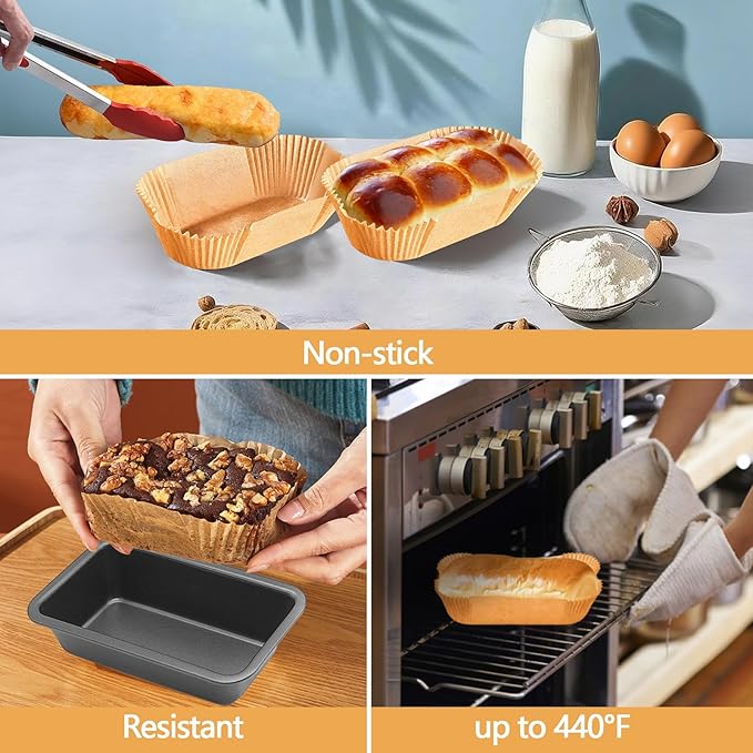 100 Pack 7.5 Inch Loaf Pan Liners, Non-Stick Cake Baking Sheets, Unbleached & Greaseproof Baking Paper for Cookies, Cupcakes, Bread.