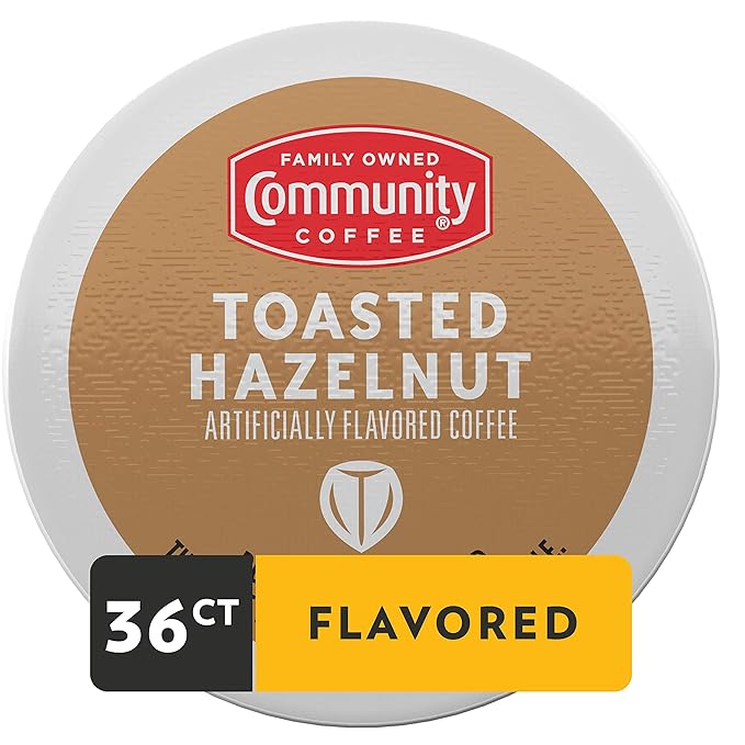 Community Coffee Toasted Hazelnut Flavored 36 Count Coffee Pods, Medium Roast, Compatible with Keurig 2.0 K-Cup Brewers,12 Count (Pack of 3)
