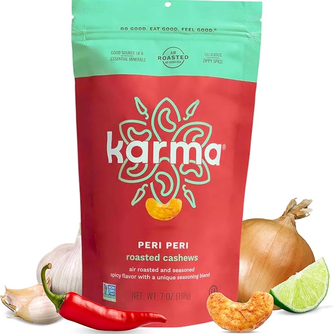 Peri Peri Air Roasted Whole Cashews by Karma Nuts, Savory, Spicy, Peanut-Free Facility, Kosher, Everyday Nut Snack, 7oz Resealable Bag
