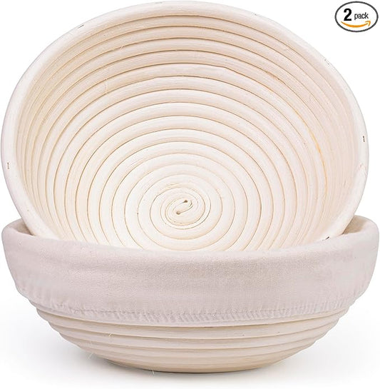 Bread Proofing Baskets Set of 2, Round Shaped Dough Proofing Bowls Linerssourdough starter kit sourdough bread baking supplies Bread (round set 2 9in)