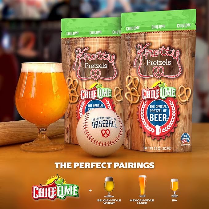 Knotty Pretzels ?쏷he Official Pretzel of Beer??7.5 oz Individual Seasoned Pretzels in Resealable Pretzel Snack Bags, The Perfect Pairing for Beer, Chile Lime Flavor (6-Pack)