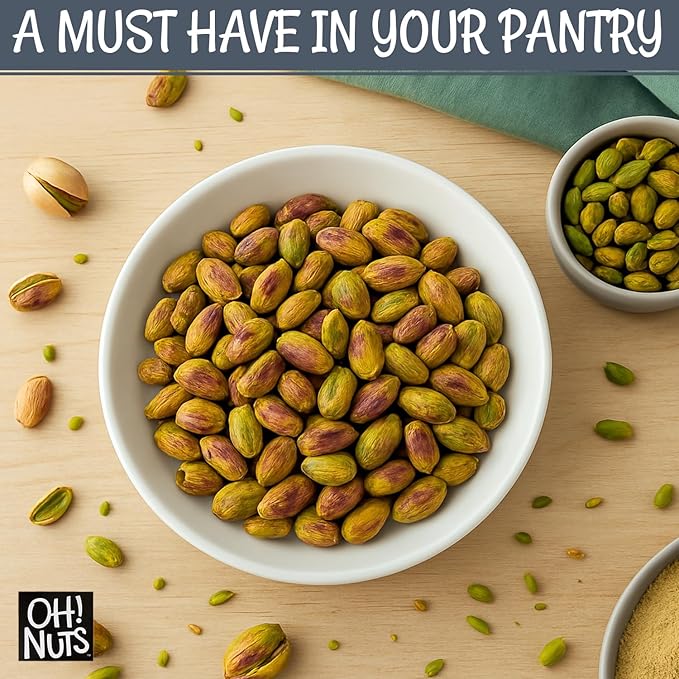 Oh! Nuts Pistachios No Shell - Roasted Salted - 1 lb - Shelled California Pistachios - Packed in New York Zip-Seal Bag for Exceptional Freshness