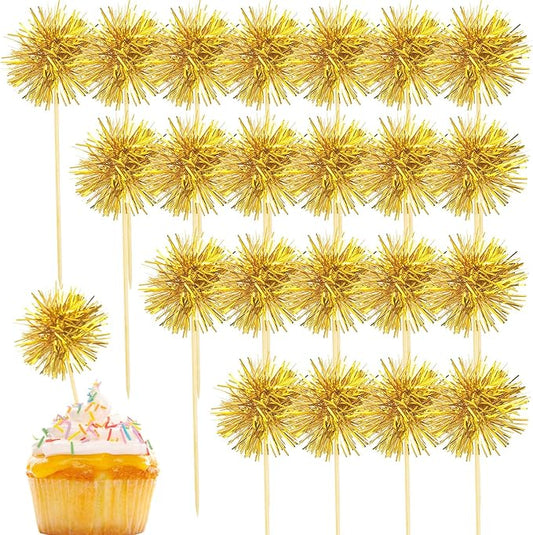 80 Pcs Firework Cupcake Topper Gold Graduation Cake Decorations Foil Frill Toothpicks for Party Decoration, Cake Toppers, Picnics, Bar, Birthday, Holiday (Gold)