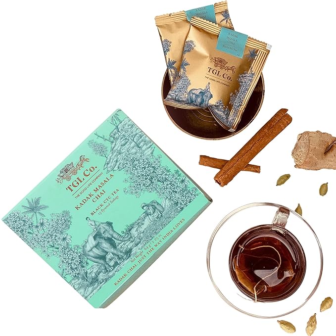 TGL Co. Kadak Masala Chai ??Spiced Black Tea Bags | Bold Indian Chai with Real Spices ??16 Teabags, 2.25 oz | Strong & Aromatic | Gift-Ready Box
