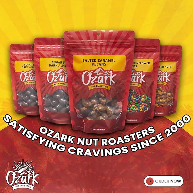 OZARK NUT ROASTERS: Salted Caramel Cashews, Gourmet Flavored Snack Nuts, Blend of Sugar, Sea Salt & Caramel, Pack of 1 (7.0 oz)