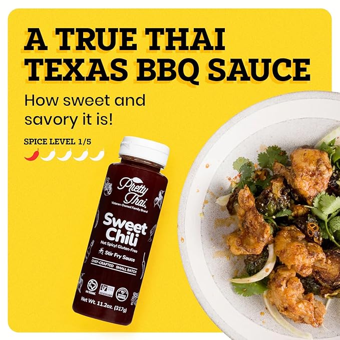 Pretty Thai Sweet Chili Sauce, Gluten Free Certified Non-GMO Authentic Vegan Stir Fry, BBQ Condiment, Dipping Sauce, Rice Seasoning, 100% Natural (Pack of 3)