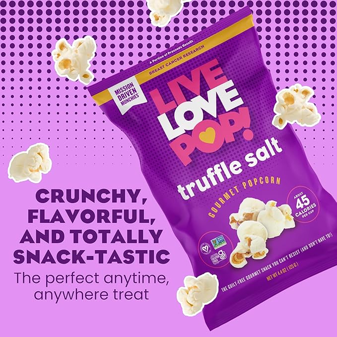 Live Love Pop Truffle Salt Flavored Gourmet Popcorn, 1.0 Oz (Pack of 12), Individual Snack Size Bags, Healthy Snack, Gluten Free, Vegan & Non-GMO, Mission Driven Munchies