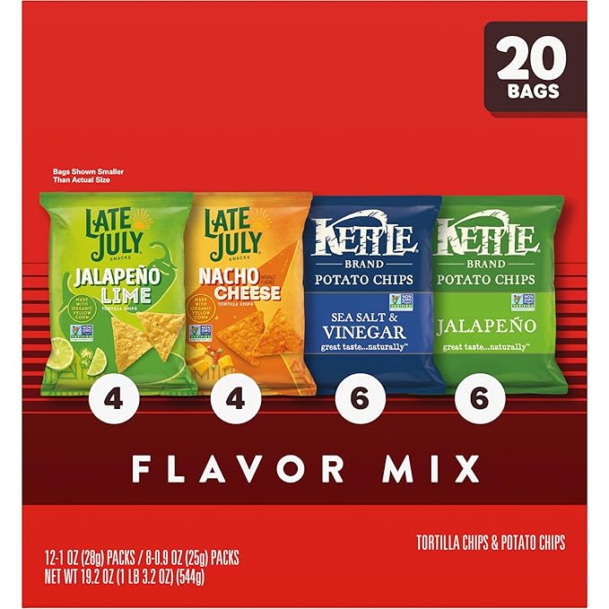 Kettle Brand and Late July Snacks Mix Variety Pack, 20 Count Snack Bags (Pack of 4)