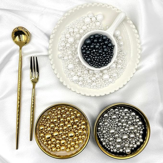 Sprinkles for Cake Decorating, Gold Silver White and Black Pearl Sprinkles Mix for Cookie Baking Ice Cream Cupcake Topping