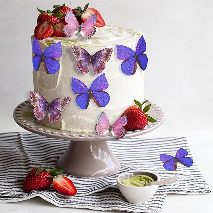 Sugar Robot Edible Butterflies for Cake Decorating- Large Size Butterfly Decorations - Cake Toppers and Cupcake Toppers - Made in the USA - Premium Crafted (Purple)