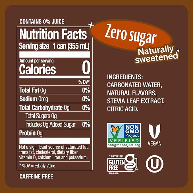 Zevia Zero Sugar Soda, Ginger Root Beer, 12 oz Cans (24-Pack) ??Naturally Sweetened, Zero Calorie Sugar Free Soda - Non-GMO Project Verified, Gluten-Free, Vegan