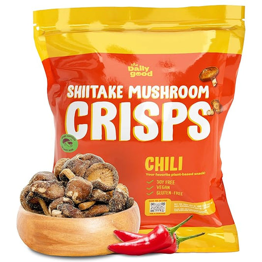 The Daily Good Shiitake Mushroom Crisps - 1-Pack Mushroom Chips, Yummy Dried Shiitake Mushrooms, Gluten-Free Mushroom Snack, Low-Temperature Vacuum Fried, Vegan Food, Mexican Chili, 0.2 lbs