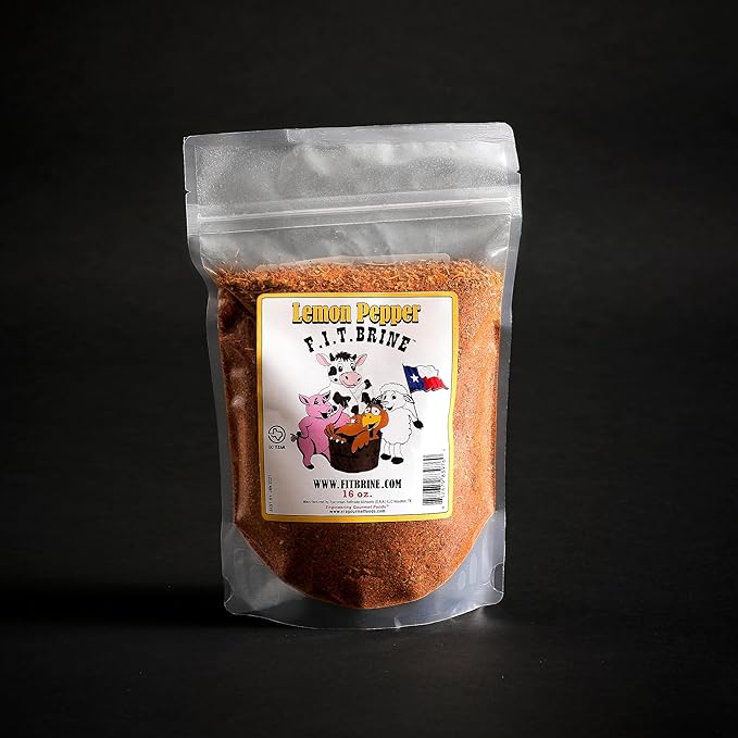 FIT Brine - Lemon Pepper, 8oz | Premium Meat Tenderizer & Seasoning | Infuses Fresh, Authentic Flavor | All-Natural, Easy-to-Use for Chicken, Turkey, Lamb, Seafood & More! Quality Made in Texas.