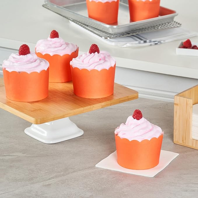 Panificio 10 Ounce Cupcake Wrappers, 200 Scalloped Baking Cups - Oven-Ready, Greaseproof, Orange Paper Cupcake Liners, Disposable, For Birthdays, Baby Showers, Or Weddings - Restaurantware