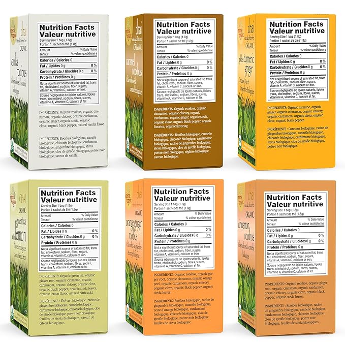 Uncle Lee’s Imperial Organic Chai Variety 6-Pack – Assortment of Chai Tea Bags, 5 Caffeine-Free Varieties + Caffeinated Green Tea with Lemon, 18 Count Ea (108 tea bags)