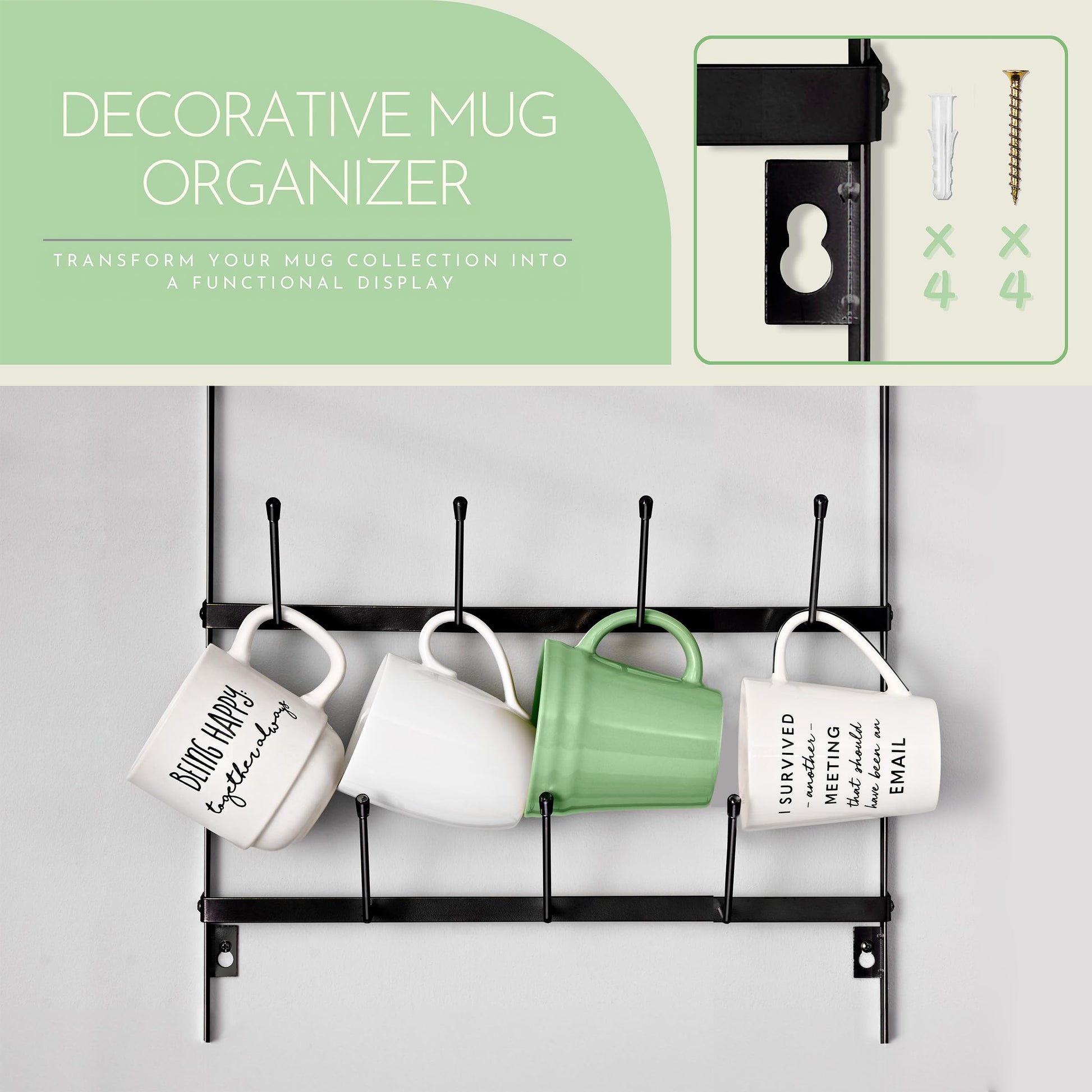Sorbus Mug Rack for Wall - Small Rustic Coffee Mug Holder Wall Mount with 21 Hooks, Coffee Cup