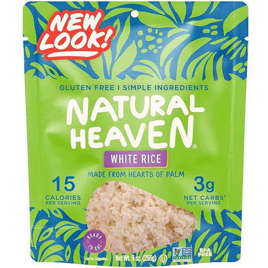 Natural Heaven White Rice, Hearts of Palm ??Naturally Rich in Potassium, Low-Calorie Veggie Rice, Keto & Gluten-Free Food, Vegan, 9 Oz