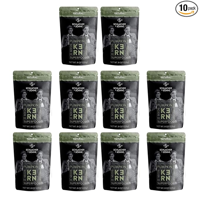 Schlacher & Söhne Styrian Pumpkin Seeds, 100% Pure & Natural, Premium Quality Pepitas, Healthy Snacks, Raw, Fresh Superfood, Unsalted, Full of Proteins, Made in Austria (10 Pack, Natural Seeds)