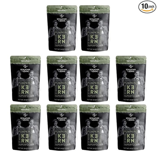 Schlacher & Söhne Styrian Pumpkin Seeds, 100% Pure & Natural, Premium Quality Pepitas, Healthy Snacks, Raw, Fresh Superfood, Unsalted, Full of Proteins, Made in Austria (10 Pack, Natural Seeds)