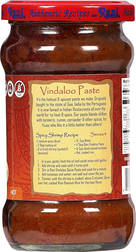 Rani Vindaloo Curry Cooking Spice Paste, Hot! 10.5oz (300g) Glass Jar, Pack of 5+1 FREE ~ No Colors | All Natural | NON-GMO | Kosher | Vegan | Gluten Free | Indian Origin