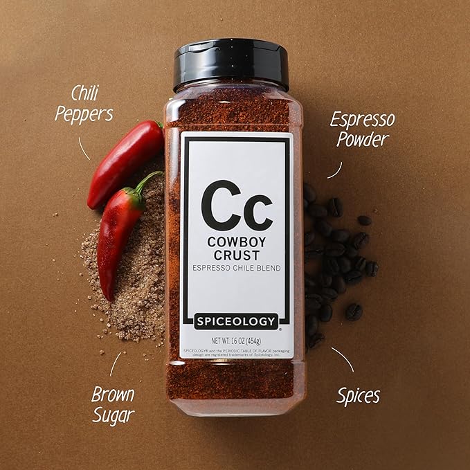 Spiceology – Cowboy Crust Espresso Chile Seasoning – Bold Coffee Spice Blend & Dry Rub for Beef Brisket, Pork Chops, Steak, Chicken Thighs & Ribs – Chef-Created, Freshly Ground – 16 oz