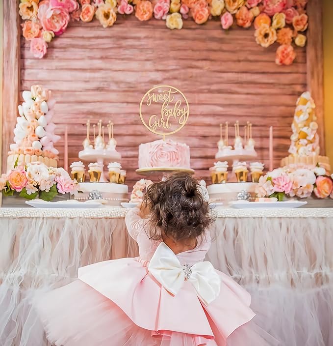 Sweet Baby Girl Cake Topper - Wooden Baby Shower Cake Decorations for Girls - Baby Shower Cake Topper for First Birthday/Gender Reveals Party, Photo Booth Props