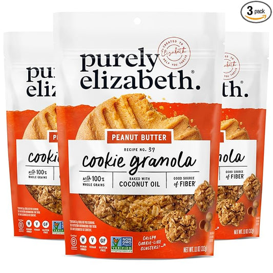 Purely Elizabeth Cookie Granola, Peanut Butter, Gluten-Free, Non-GMO (3 Ct, 11oz Bag)