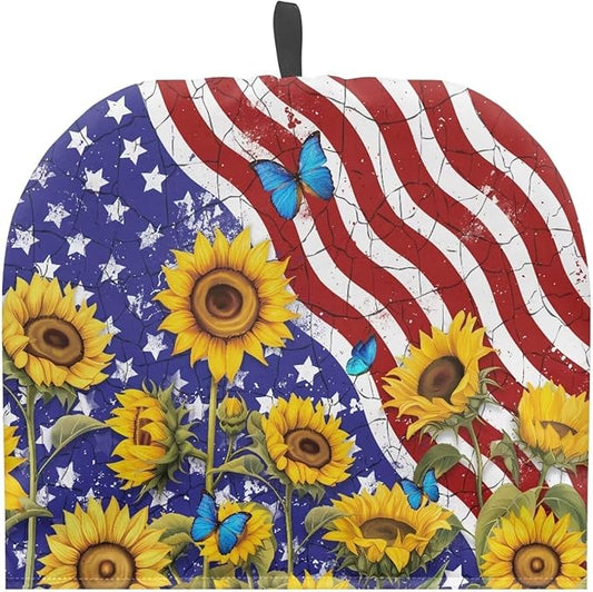 Tea Cozy Portable American Flag Sunflower Print Tea Pot Dust Cover Kitchen Teapot Insulated Scratch-Proof Protector Tea Kettle Cosy Easy Storage