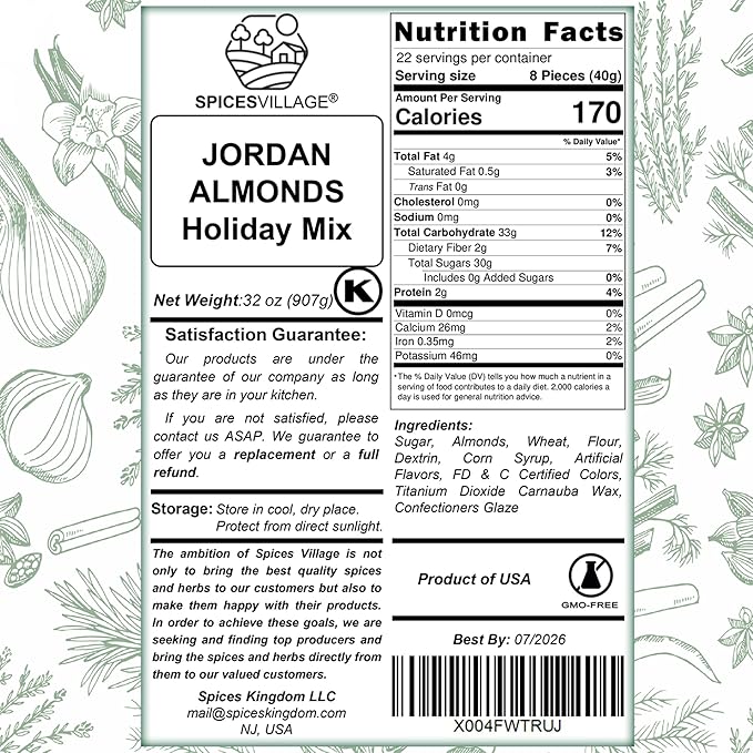 Spices Village Premium Jordan Almonds Halloween Mix, White, Purple and Orange,Crunchy Candy Coated Almonds, Ideal for Christmas, Weddings, Baby Showers, Parties, Favors, and Gifting, Kosher Certified