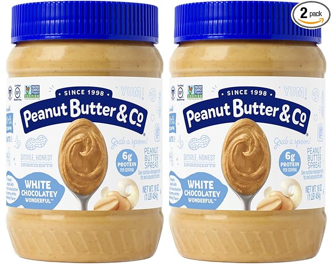 Peanut Butter & Co. White Chocolatey Wonderful Peanut Butter, Non-GMO Project Verified, Gluten Free, Vegan, 16 Ounce (Pack of 2)