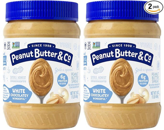 Peanut Butter & Co. White Chocolatey Wonderful Peanut Butter, Non-GMO Project Verified, Gluten Free, Vegan, 16 Ounce (Pack of 2)