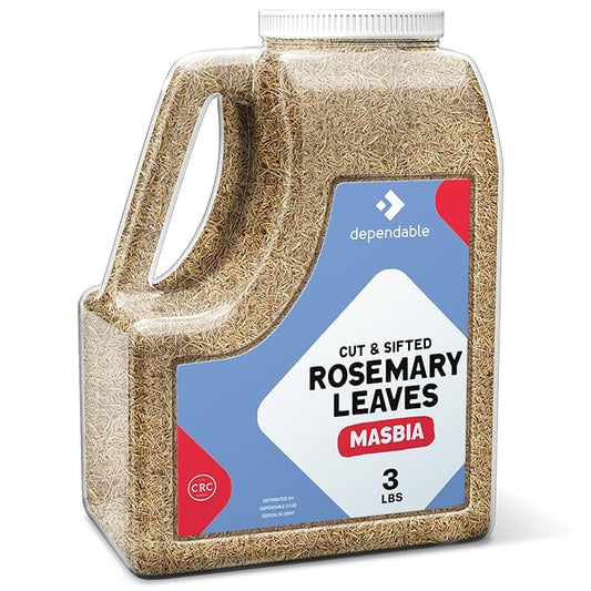 Dependable Food Rosemary Leaves Cut & Sifted - 3 Lb. Jar - Bulk, Kosher, Rosemary Herb for Chefs, Restaurants & Culinary Enthusiasts - Non-GMO, Gluten-Free Seasoning Perfect for Roasted Meats, Poultry, Vegetables & Savory Baked Goods
