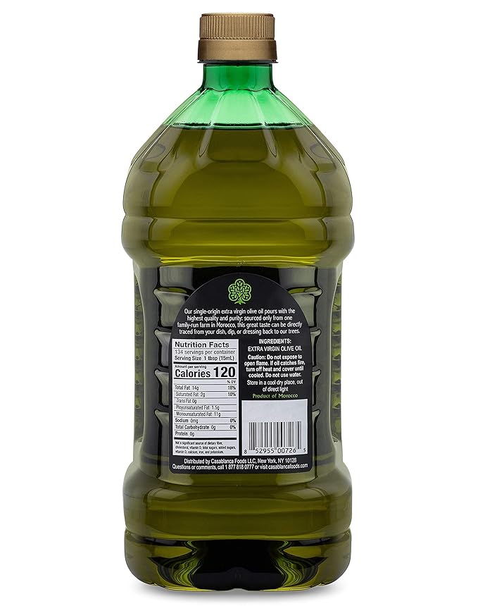 Mina Olive Oil Extra Virgin 68 Fl Oz, New Harvest, Polyphenol Rich Moroccan Extra Virgin Olive Oil, Single Origin, Early Harvest, Cold Extraction, Less than 0.2% Acidity, 2 L